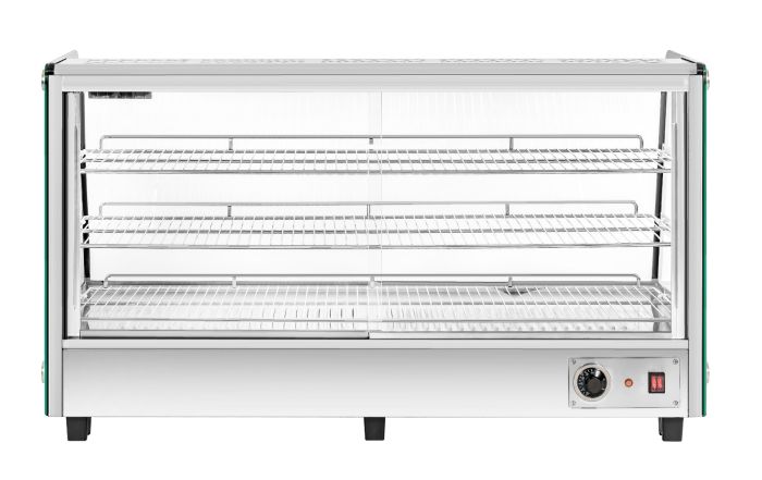 Migali 47" Wide Heated Counter-top Display Case, Straight Glass, Rear Sliding Doors