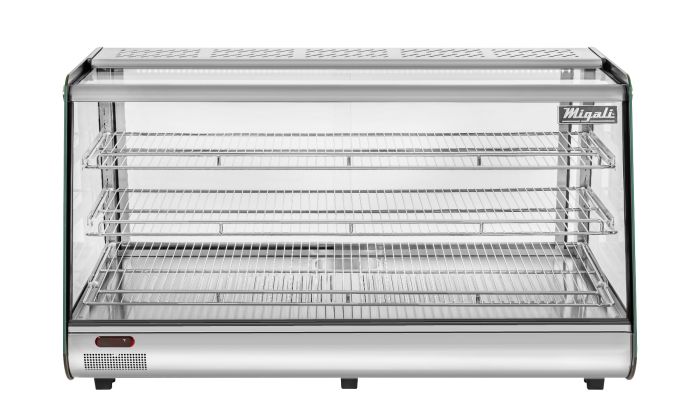 Migali 47" Wide Heated Counter-top Display Case, Straight Glass, Rear Sliding Doors