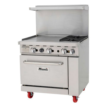 Migali 2 Burner Range, 24” Griddle Left Side, (1) Oven, Natural Gas