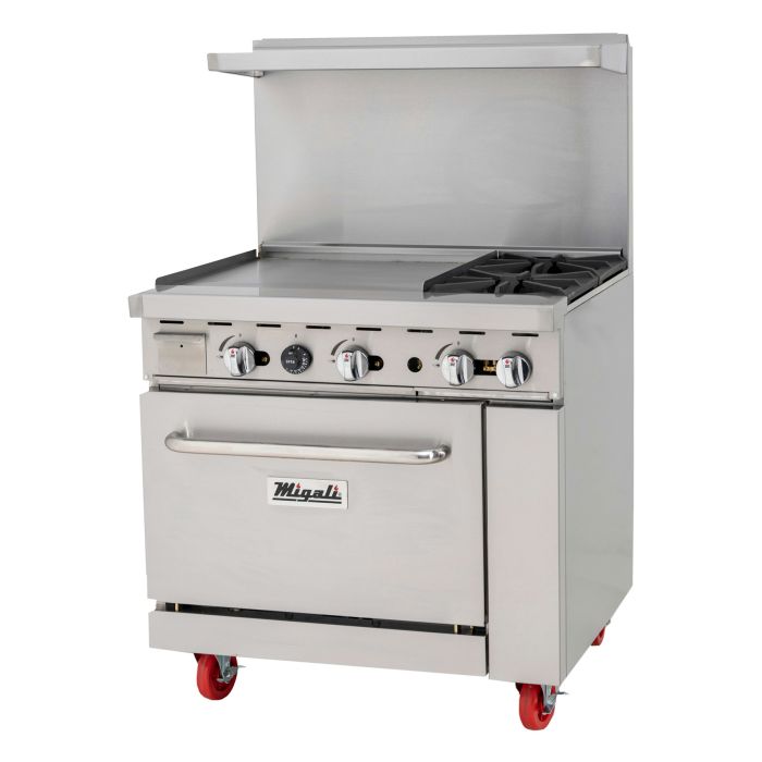 Migali 2 Burner Range, 24” Griddle Left Side, (1) Oven, Natural Gas