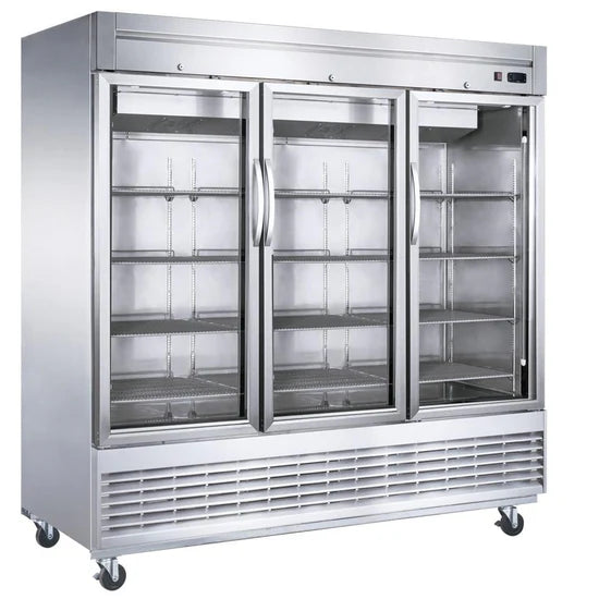 Dukers D83R-GS3 Bottom Mount Glass 3-Door Commercial Reach-in Refrigerator