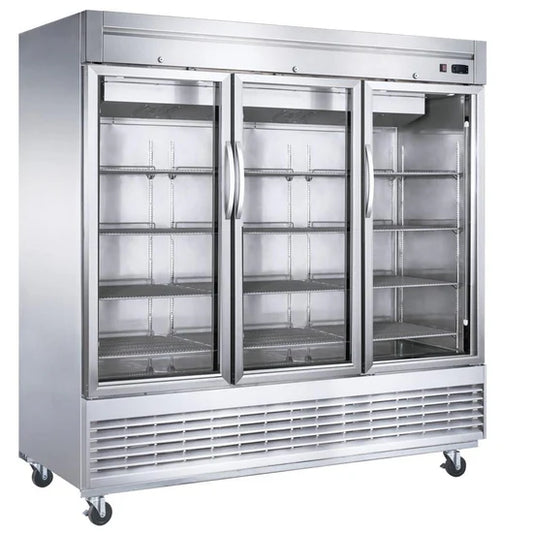 Dukers D83R-GS3 Bottom Mount Glass 3-Door Commercial Reach-in Refrigerator