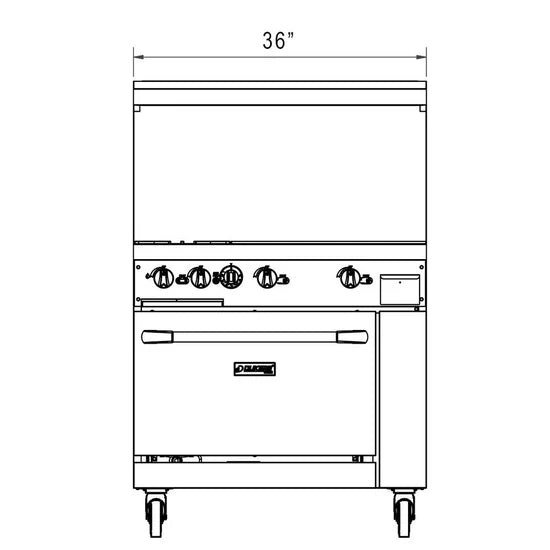 Dukers DCR36-2B24GM 36" Gas Range with Two (2) Open Burners & 24" Griddle