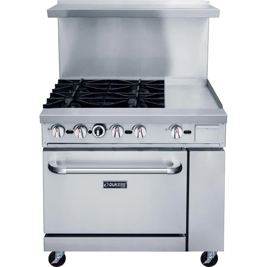 Dukers DCR36-4B12GM 36" Gas Range with Four (4) Open Burners & 12" Griddle