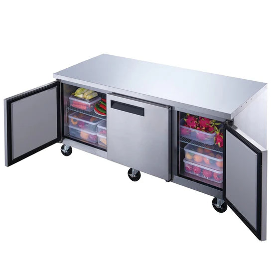 Dukers DUC72R 3-Door Undercounter Commercial Refrigerator in Stainless Steel
