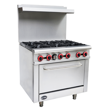 Saba Corpusa GR-36 Heavy-Duty Gas Range with Oven, 6 Burners, 211,000 BTU Commercial Cooktop