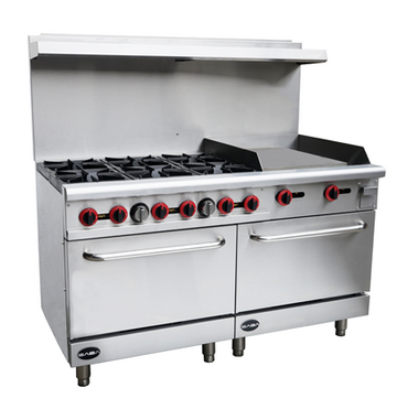 Saba Corpusa GR-60-G24 Heavy-Duty Gas Range with 24" Griddle & Oven, 282,000 BTU Commercial Cooktop