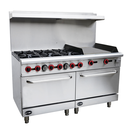 Saba Corpusa GR-60-G24 Heavy-Duty Gas Range with 24" Griddle & Oven, 282,000 BTU Commercial Cooktop