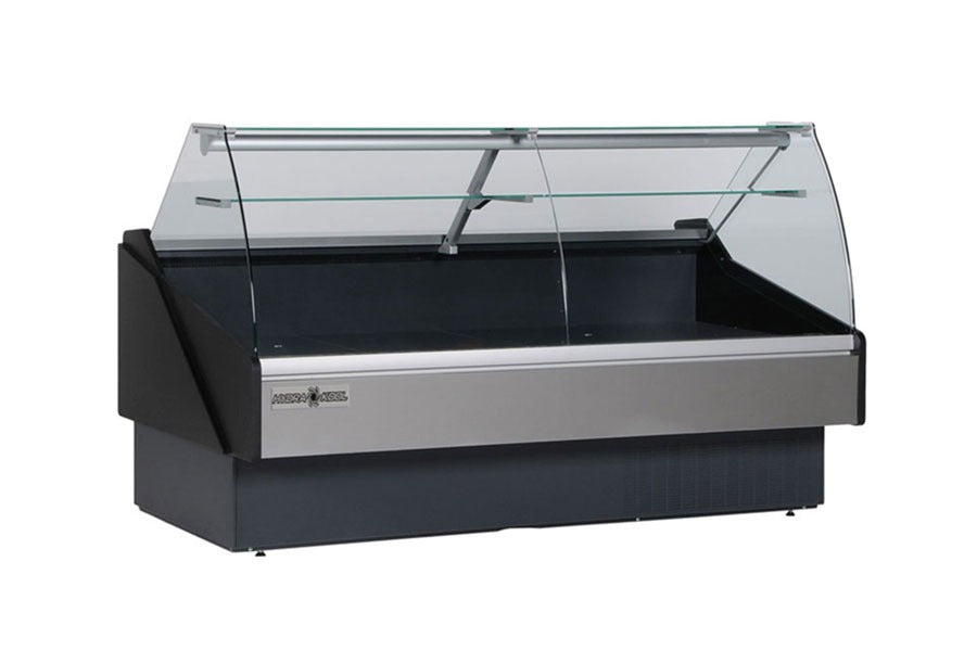 Hydra-Kool KPM-CG-60-S Display Case for Packaged Products – 60"W, Tilt-Forward Curved Tempered Glass, LED Lighting, Self-Contained Refrigeration